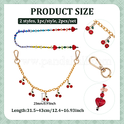 2 шт. 2 стиля стеклянные бусины и сплав вишневого цвета алюминиевые цепочки сумки декоративные цепочки&nbsp;HJEW-PH02234