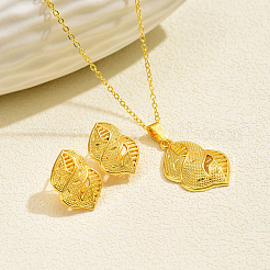 Комплекты из латунного кулона-лепестка и серег-гвоздиков для женщин&nbsp;RC2945