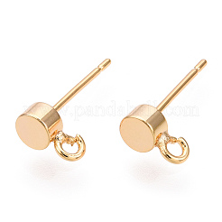 真鍮製スタッドピアスパーツ  垂直ループ付き  フラットラウンド  18KGP本金メッキ  7.5x4mm  穴：1.5mm  ピン：12x0.8mm&nbsp;KK-WH0065-09A-G