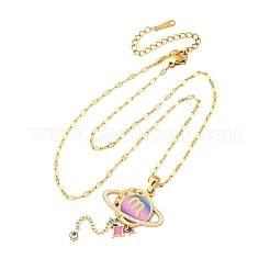304 Edelstahl Hot Pearl Emaille Konstellation Planet Anhänger Halsketten&nbsp;NJEW-D310-01L-G