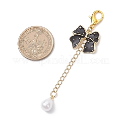 Подвесные украшения из эмалевого сплава с бантом и АБС-пластика с имитацией жемчуга HJEW-JM04237-01