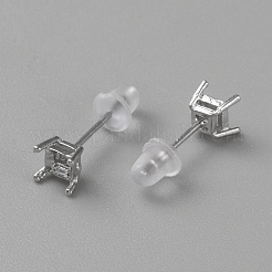 ロジウムメッキ 925 スターリングシルバー スタッド イヤリングのパーツ  4 クローブランクイヤリングポスト  プラチナ  トレイ：3x3mm  5x4mm  ピン：11x0.8mm&nbsp;FIND-WH0148-088A-P