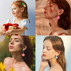 樹脂チャーム  プラチナメッキのスクリューアイピンヒートンキャップ付き  花  ミックスカラー  22~28x19~25x7~8mm  穴：1.8~2mm  10色  4個/カラー  40個/箱&nbsp;RESI-SC0001-21P