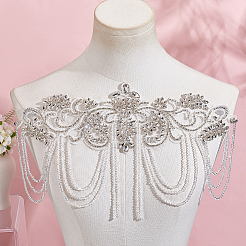Blumenglasperle mit Strass-Quastenstickerei zum Aufnähen auf Stoffflicken&nbsp;PATC-WH0008-213A