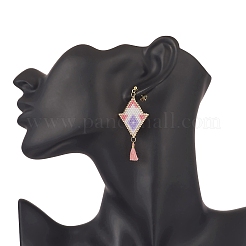 Ромб ручной работы ткацкий станок узор стеклянные семена висячие серьги EJEW-MZ00035