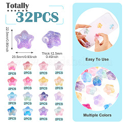 32 шт. двухцветные светящиеся прозрачные кабошоны из смолы в форме звезды&nbsp;RESI-TA0004-28