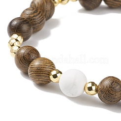 Ensemble de bracelets extensibles en bois de wengé naturel et roche de lave et howlite synthétique de 3 pièces 3 styles&nbsp;BJEW-JB08508