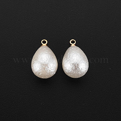ABSプラスチックパール調ペンダント  金メッキ真鍮ループ付き  ティアドロップ  乳白色  16x10mm  穴：1.5mm&nbsp;KK-N242-026