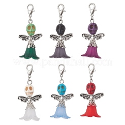 6 шт. подвеска в виде черепа-ангела на Хэллоуин из двух цветов прозрачного акрила и окрашенной синтетической бирюзы&nbsp;HJEW-JM03903