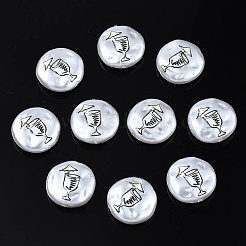 3dプリントABSプラスチックイミテーションパールビーズ  カップ付きのフラットラウンド  淡いターコイズ  16x5mm  穴：0.9mm&nbsp;KY-S163-424