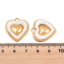 天然石シェルペンダント  304ステンレススチールハートチャーム  貝殻色  ゴールドカラー  22x21x6mm  穴：2.5mm&nbsp;STAS-Z202-11G