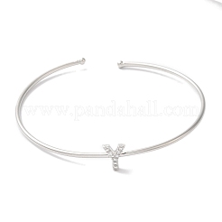 Brazaletes abiertos con letras de circonita cúbica transparente micro pavé de latón chapado en estante&nbsp;BJEW-A018-01P-Y