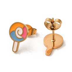 Boucles d'oreilles à tige en acier inoxydable 304 avec placage ionique (IP) et émail coloré&nbsp;EJEW-Q783-04G