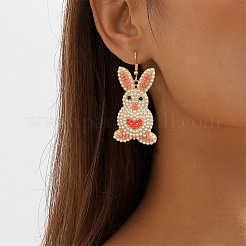 Пасхальные серьги-подвески в виде кролика из цинкового сплава и пластика с имитацией жемчуга.&nbsp;FS-WG041E6-01