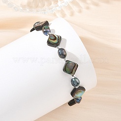 Armbänder aus gefärbten Naturperlen und Paua-Muscheln für Damen&nbsp;BJEW-JB14146