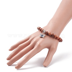 Bracciale elasticizzato in legno naturale con perline rotonde&nbsp;BJEW-JB08223