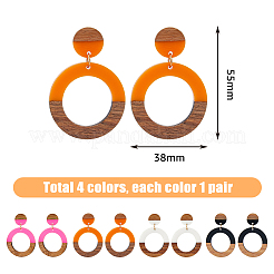 3 пара двухцветных серег-гвоздиков из смолы и дерева в форме пончика с булавками из хирургической нержавеющей стали 316 EJEW-FI0002-47