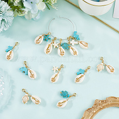 4 комплект из 2 стилей подвесных украшений из натуральных смешанных ракушек каури HJEW-SC0002-19