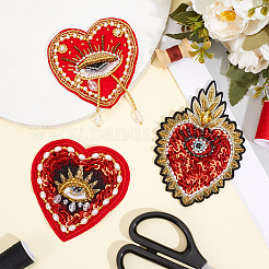 3 pz 3 stili cuore con occhio toppe da cucire in poliestere&nbsp;DIY-GF0013-24