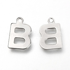 変色しない201ステンレススチールチャーム  アルファベット  文字.b  12x7.8x0.6mm  穴：1.2mm&nbsp;X-STAS-C021-06P-B