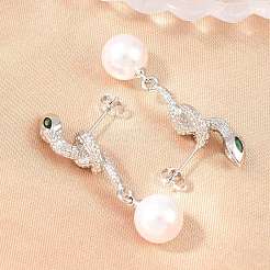 Boucles d'oreilles à tige en laiton serpent avec micro pavé de zircons cubiques&nbsp;EJEW-K249-13P