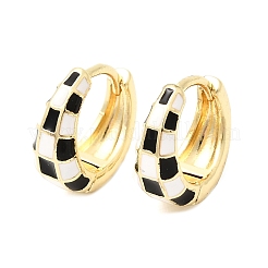 Серьги-кольца из латуни с эмалью и клетчатым узором для женщин&nbsp;EJEW-G460-01G