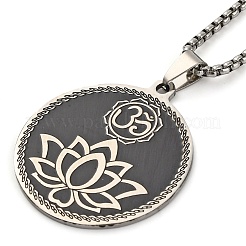 Плоские круглые подвески Yoga 201 из нержавеющей стали с изображением лотоса и луны NJEW-S007-05P