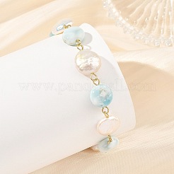 Braccialetti con perline a moneta in larimar naturale e perle keshi&nbsp;BJEW-JB14465