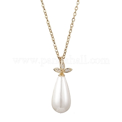 Colliers pour femmes avec pendentif en perle de nacre blanche en forme de larme et chaîne en acier inoxydable 304.&nbsp;NJEW-JN05968