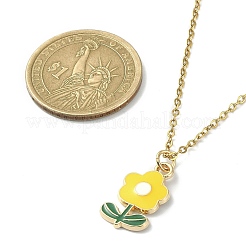 Halskette mit Blumenanhänger aus Emaille aus Zinklegierung mit Ankerketten aus 304er Edelstahl&nbsp;NJEW-JN04370
