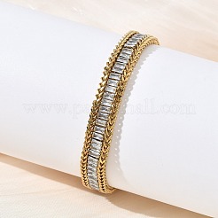 Doppellagige Armbänder aus Edelstahl 304 und Glas mit Weizenkettenmuster für Damen&nbsp;BJEW-F540-08G-01
