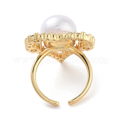 Открытое кольцо-манжета из латуни с микро-паве в виде сердца для женщин с кубическим цирконием RJEW-C102-03G