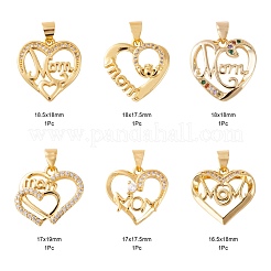 6шт 6 стиля латунные микропаве прозрачные подвески с кубическим цирконием ZIRC-LS0001-06G