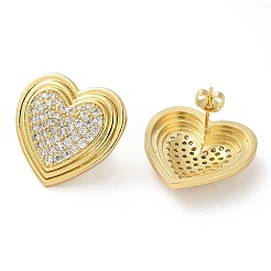 Серьги-гвоздики из латуни с микро-паве и сердечком EJEW-A045-04G