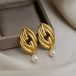 Pendientes colgantes de perlas de agua dulce de acero inoxidable 304 para mujer&nbsp;EE7584