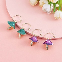 エナメル マッシュルーム ダングル スタッド ピアス  女性用金メッキ合金ハーフフープピアス  グリーン  47x24.5mm  ピン：0.7mm&nbsp;JE987B