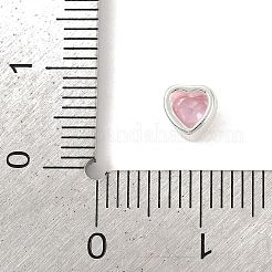 スターリングシルバーのキュービックジルコニアハートビーズ925個  銀色のメッキ  ピンク  5x5x4mm  穴：1mm&nbsp;STER-F060-03S-03