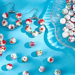 Фарфоровые керамические бусины ручной работы с цветочным принтом PORC-LT0001-12B