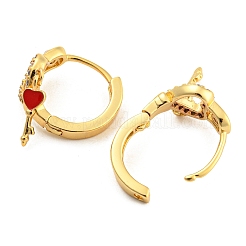 Прозрачные серьги-кольца с замком в виде сердца из кубического циркония и эмалью для женщин EJEW-P196-26G