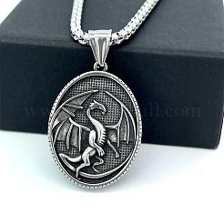Нордический викинг винтажный овальный ожерелье из нержавеющей стали с драконом для унисекс QH9523
