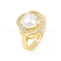 Женские кольца на палец из латуни с микропаве и кубическим цирконием&nbsp;RJEW-D340-02G-09