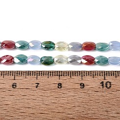 電気メッキ加工された模造翡翠と不透明および透明なガラスビーズの連  混合スタイル  オーバル  ABカラーメッキ  多面カット  ミックスカラー  5.5~6x4.5x3mm  穴：0.6~0.9mm  約56~63個/連  13.58~15.55インチ（34.5~39.5cm）&nbsp;EGLA-Q135-4x6MM-01G