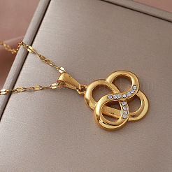 Collares con colgante de nudo chino de acero inoxidable 304 vintage con cristales y rhinestone para mujer.&nbsp;FG6266