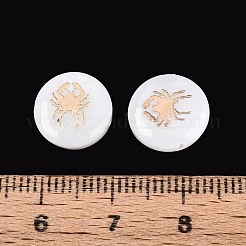 天然淡水シェルビーズ  金メッキ真鍮エッチング金属装飾付き  十二星座とフラットラウンド  貝殻色  蟹座  11~12x4~6mm  穴：0.5~0.9mm&nbsp;SHEL-N037-02L-G