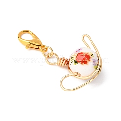 7 шт. подвесных украшений из фарфора и керамики с цветочным принтом ручной работы HJEW-JM04194