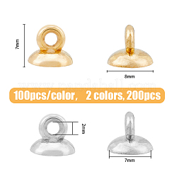 200個2色のプラスチックビーズキャップペンダントベイル  グローブバブルカバーペンダント用  プラチナ＆ライトゴールド  7x8mm  穴：2mm  100個/カラー&nbsp;KY-HY0001-04