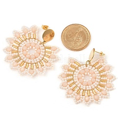 Pendientes colgantes de acero inoxidable 304 con flores y cuentas bohemias para mujer&nbsp;EJEW-R001-04B