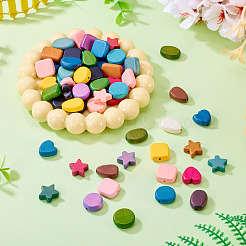 60шт 6 стиля окрашенные бусины из натурального дерева WOOD-TA0002-76