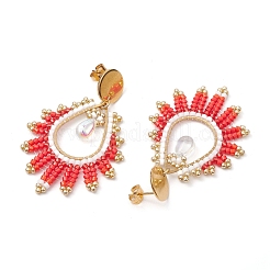 Серьги-гвоздики из стеклянного бисера ручной работы в форме слезы EJEW-MZ00293-01