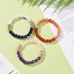 3 個 3 スタイル天然混合宝石 & 木製ラウンド ビーズ ストレッチ ブレスレット セット女性  ミックスカラー  内径：2-1/8インチ（5.4cm）  1個/スタイル&nbsp;BJEW-JB09081